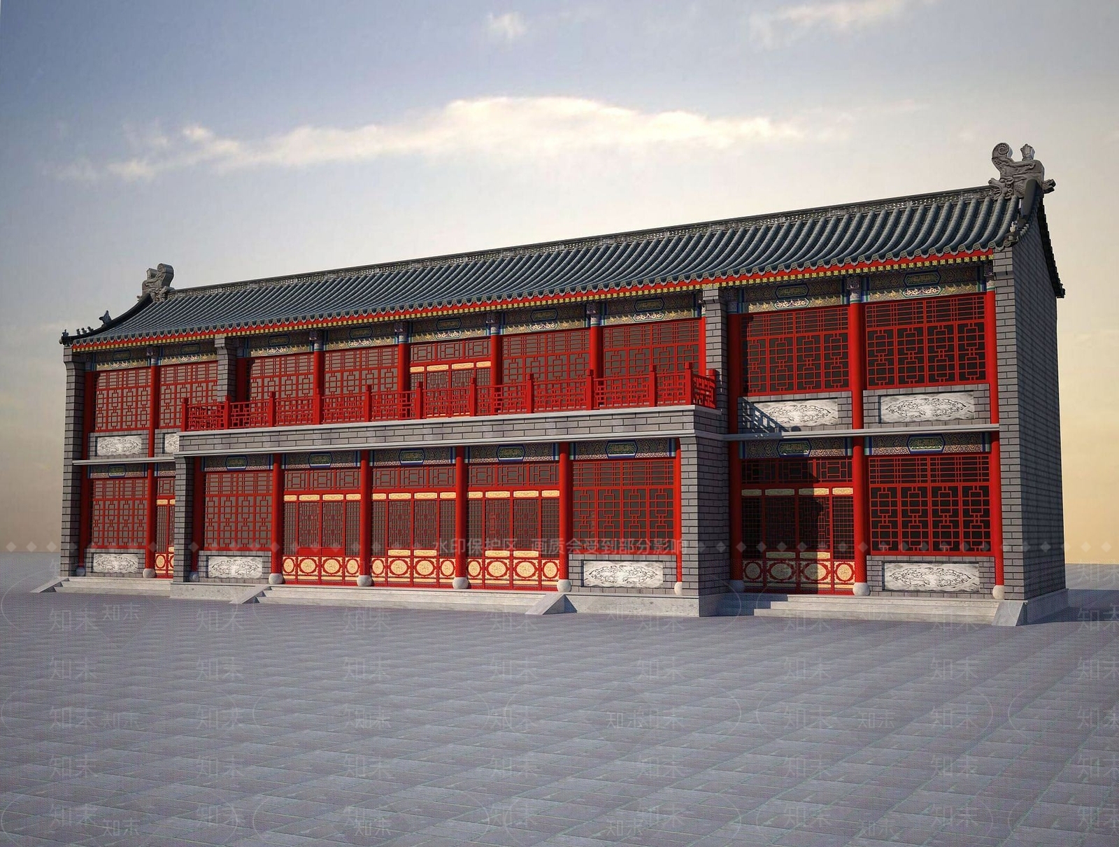 现代古建门头3D模型下载【ID:1191228911】