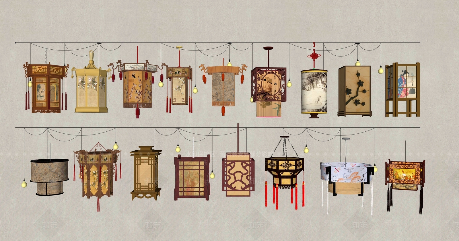 中式新中式景观灯SU模型下载【ID:1191231662】