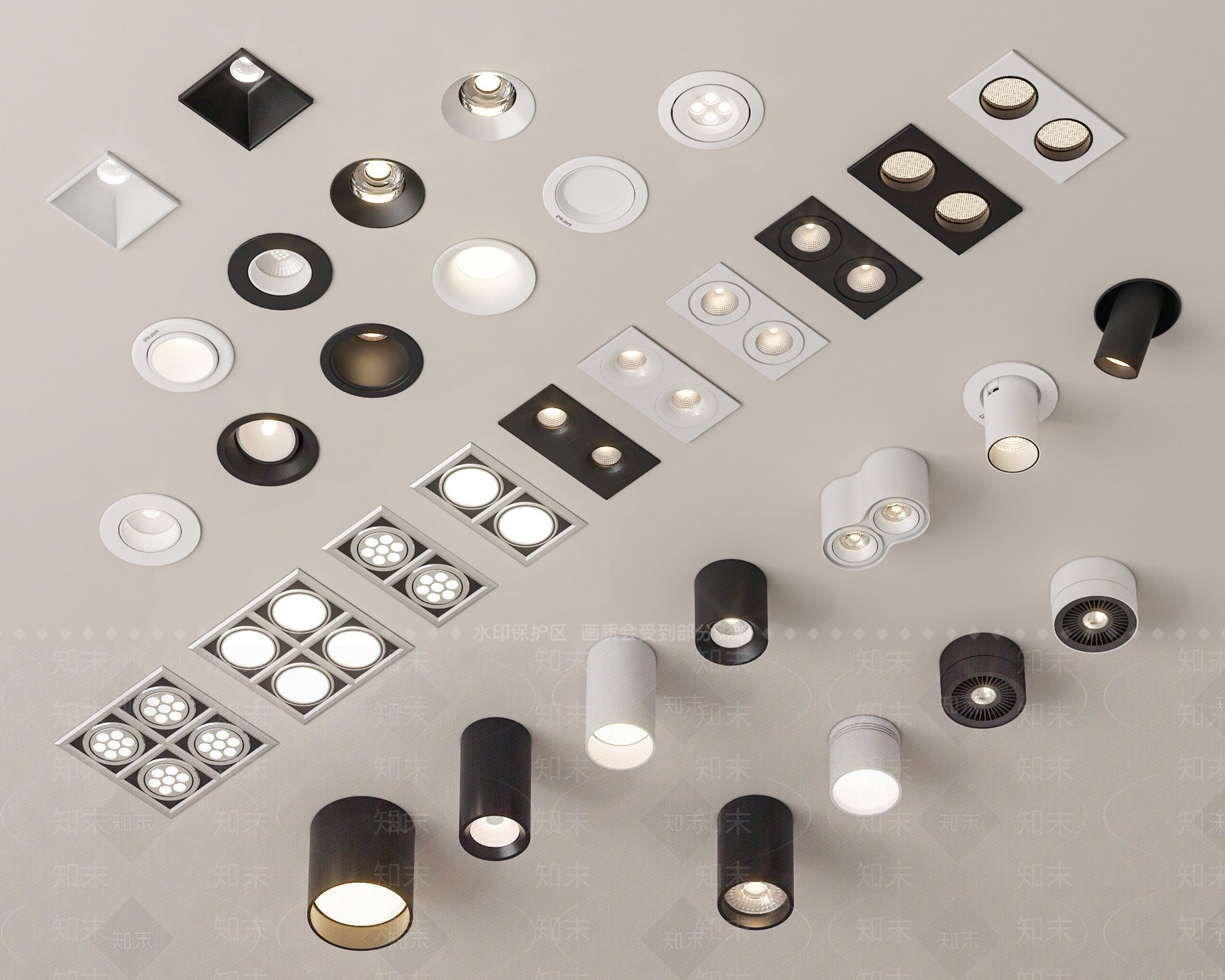 现代筒灯射灯组合3D模型下载【ID:1191232958】