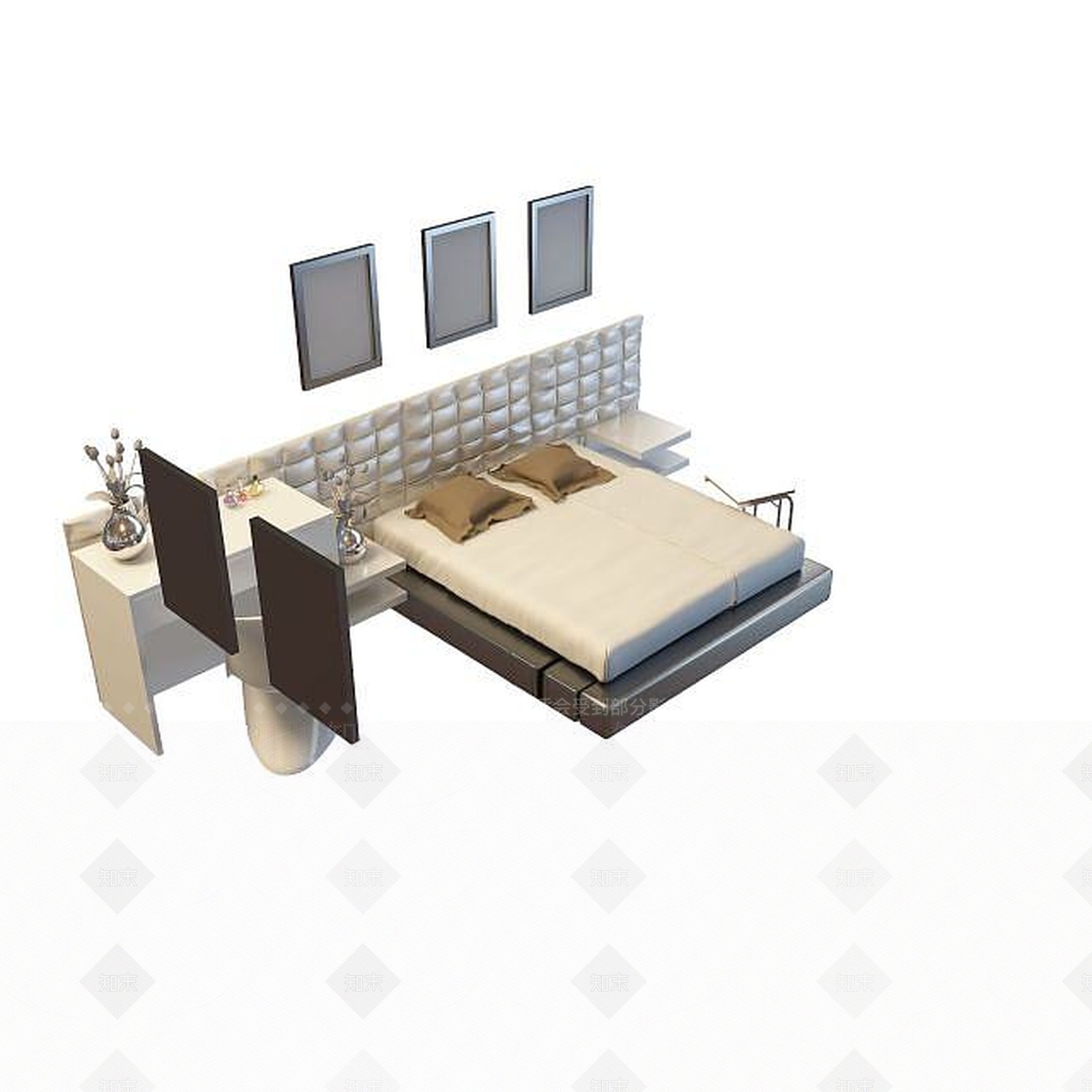 现代双人床3D模型下载【ID:1199507452】