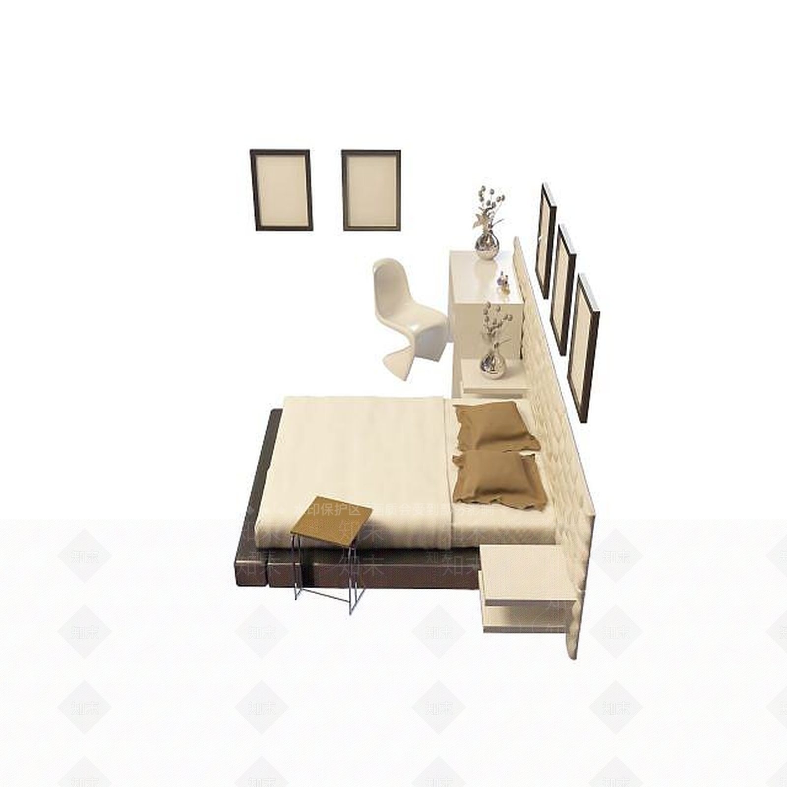 现代双人床3D模型下载【ID:1199507452】