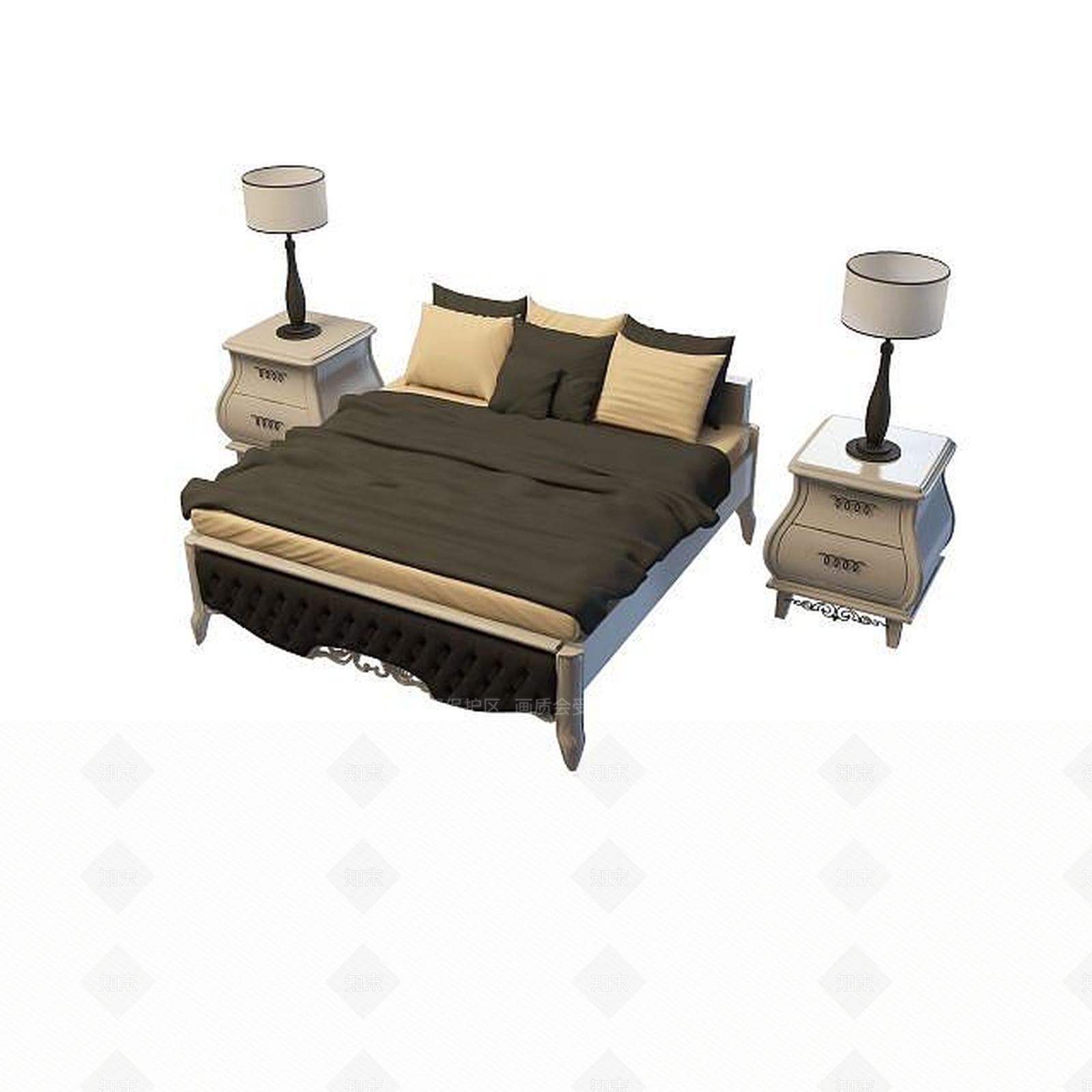 现代双人床3D模型下载【ID:1199509945】