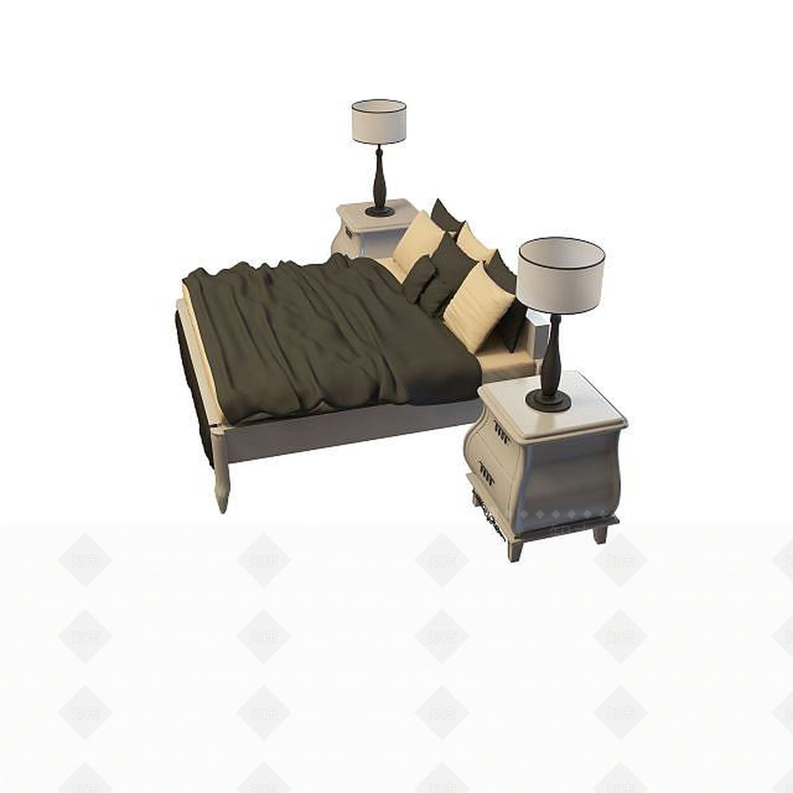 现代双人床3D模型下载【ID:1199509945】