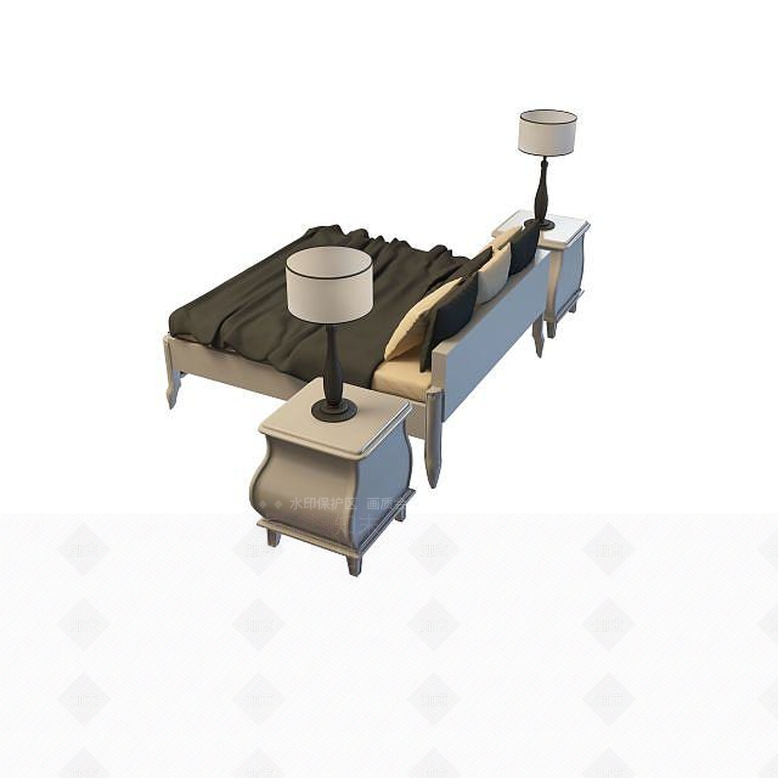 现代双人床3D模型下载【ID:1199509945】