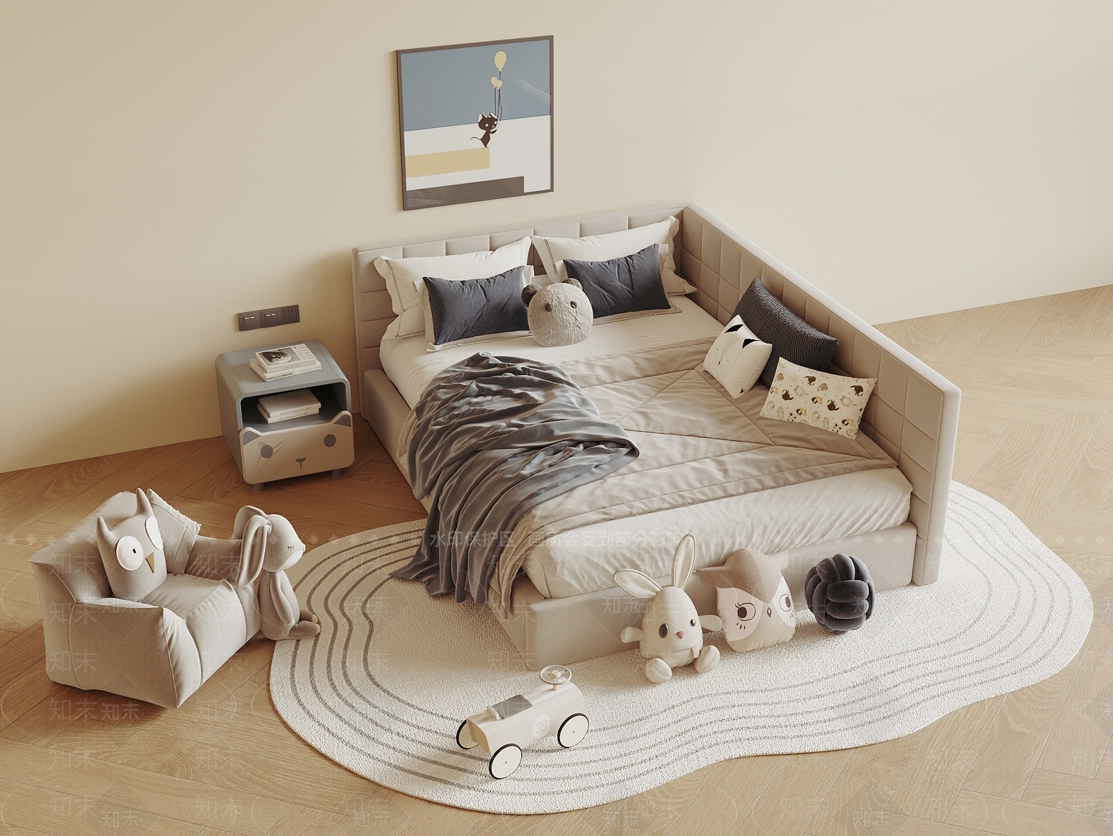 现代儿童床3D模型下载【ID:1191250759】