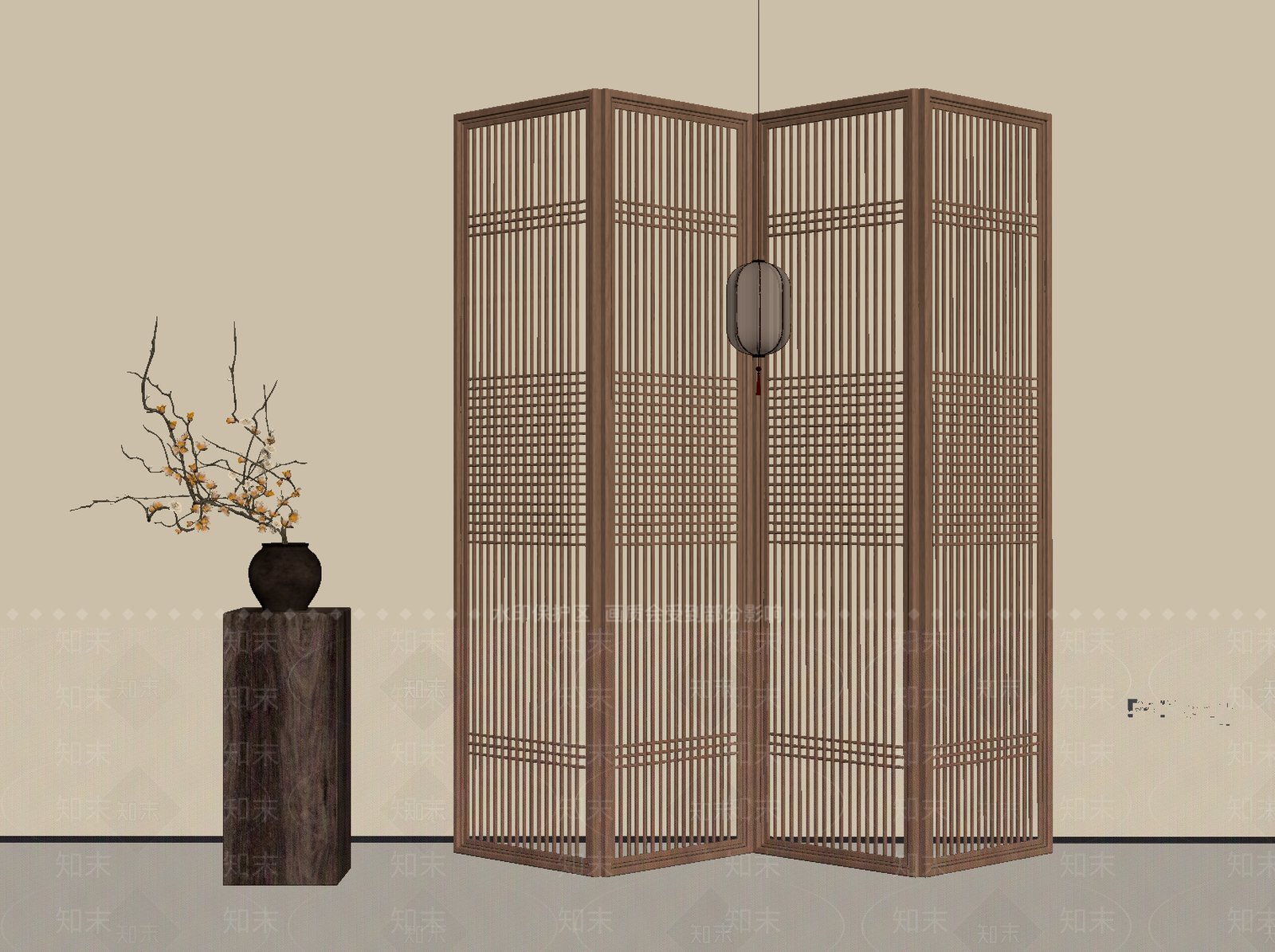 新中式屏风SU模型下载【ID:1191252177】