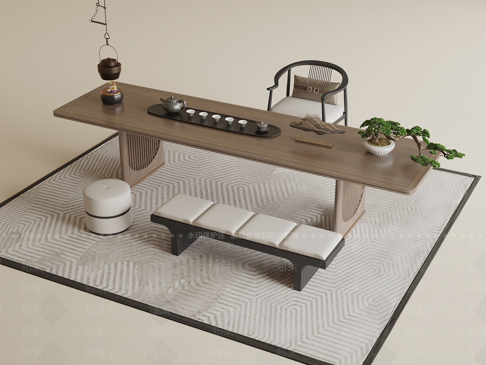 新中式茶桌椅3D模型下载【ID:1191253520】