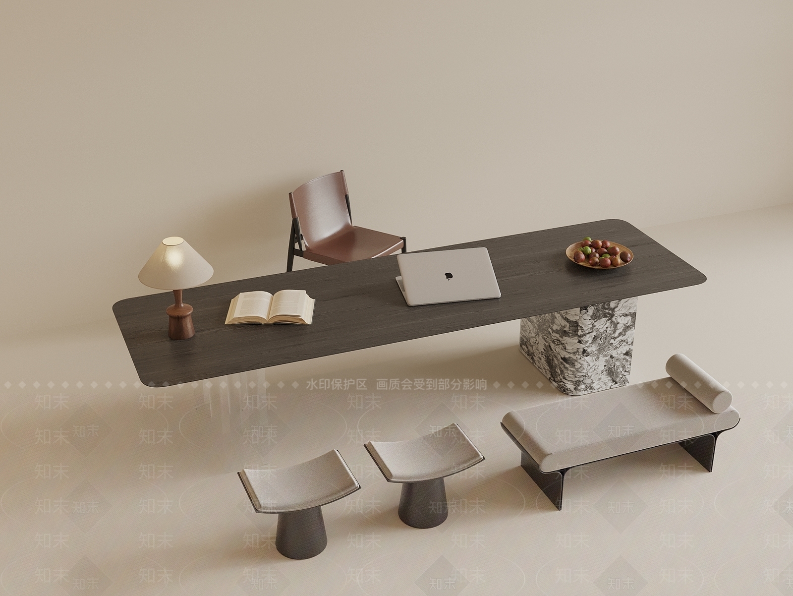 现代新中式书桌椅3D模型下载【ID:1191254988】