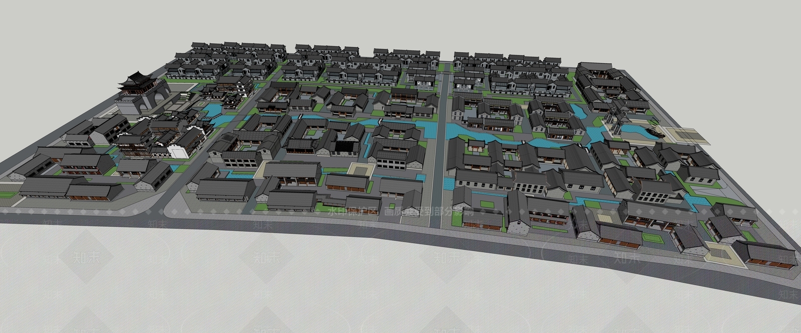 中式新中式商业街SU模型下载【ID:1191256418】