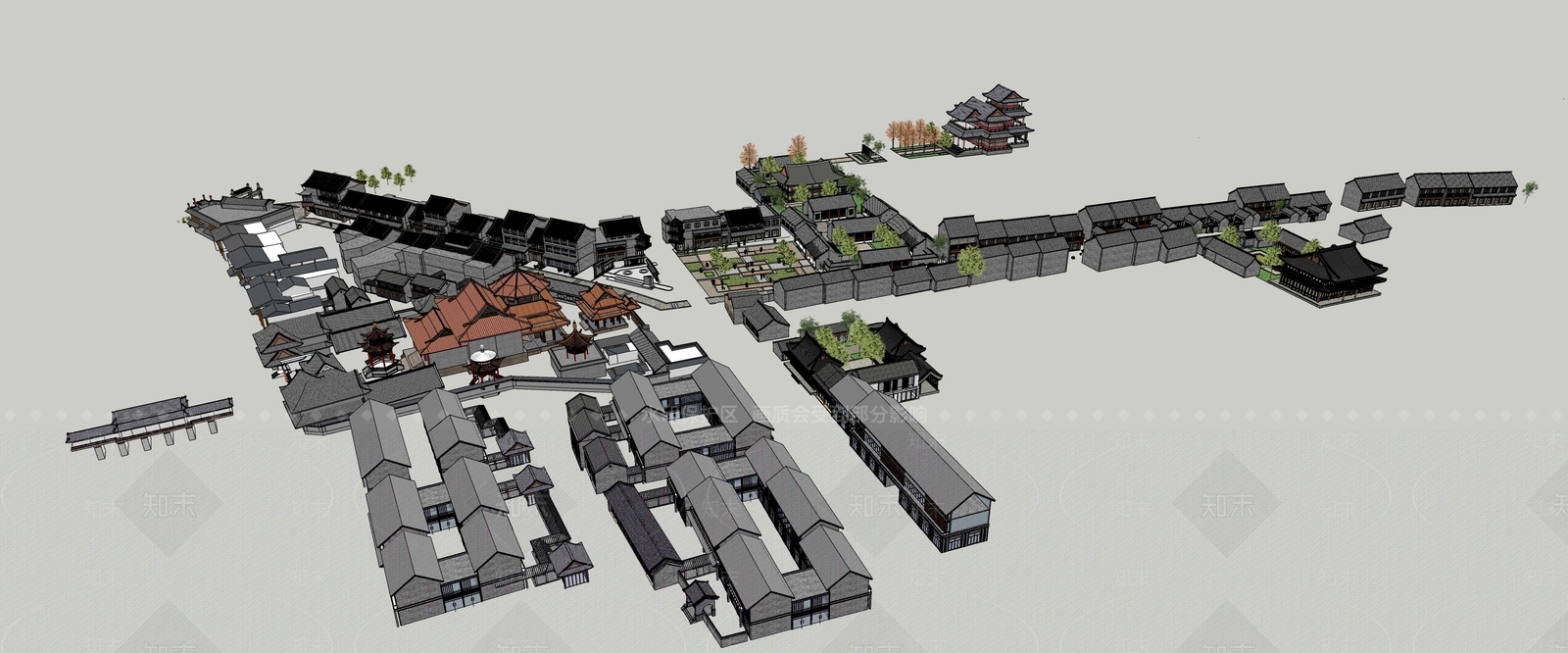 中式商业街SU模型下载【ID:1191257448】