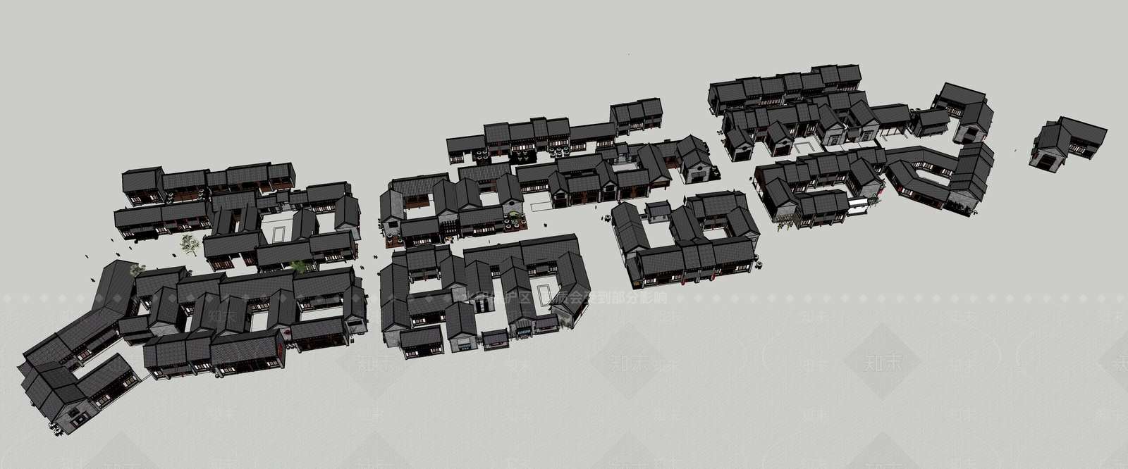 中式商业街SU模型下载【ID:1191257925】