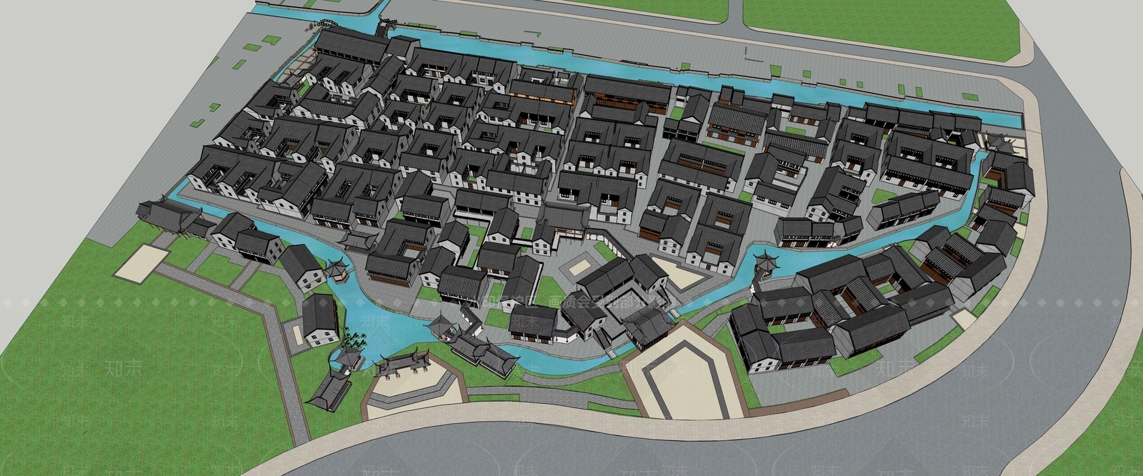 中式商业街SU模型下载【ID:1191261460】