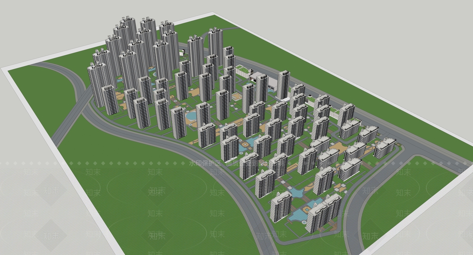 现代高层住宅SU模型下载【ID:1191262892】
