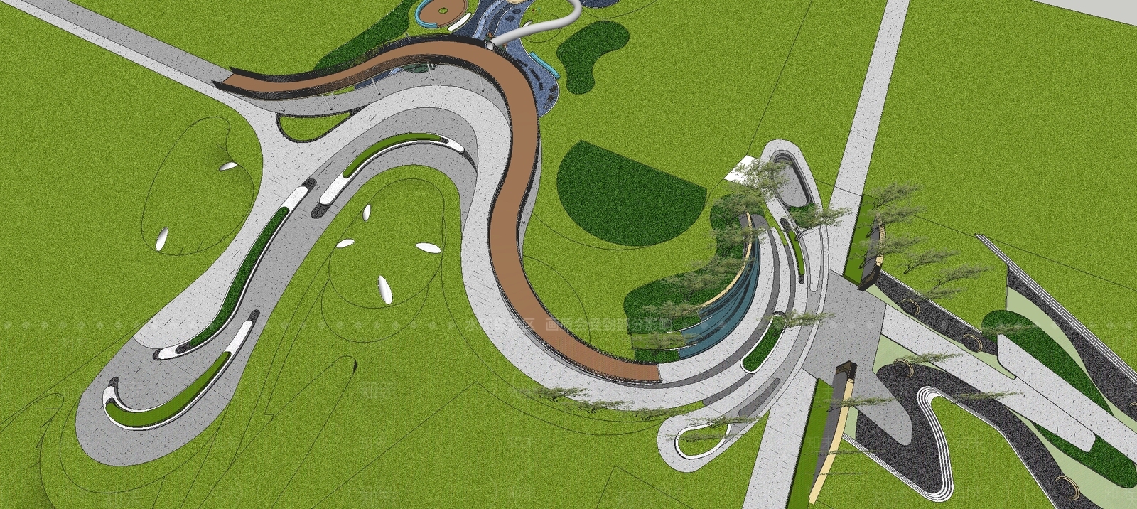 现代景观公园SU模型下载【ID:1191265652】