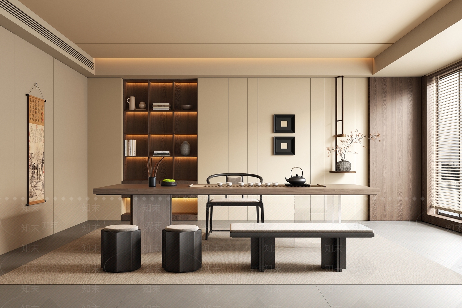 新中式茶室SU模型下载【ID:1191266450】
