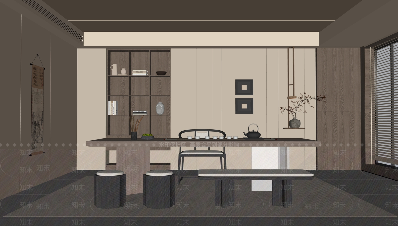 新中式茶室SU模型下载【ID:1191266450】