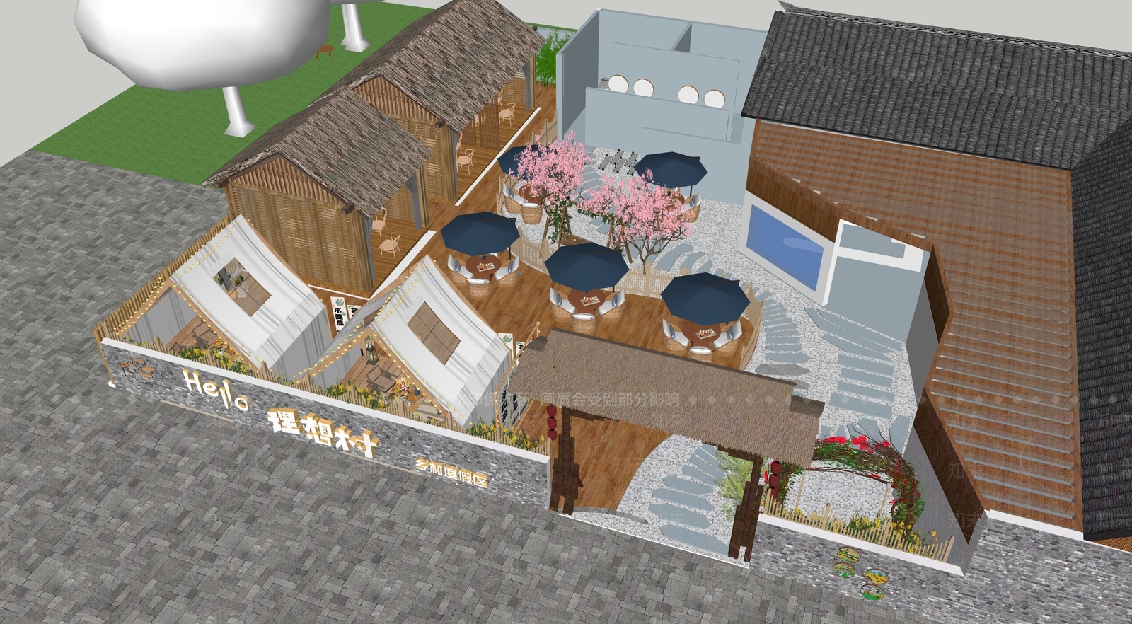 现代乡村庭院SU模型下载【ID:1191274176】