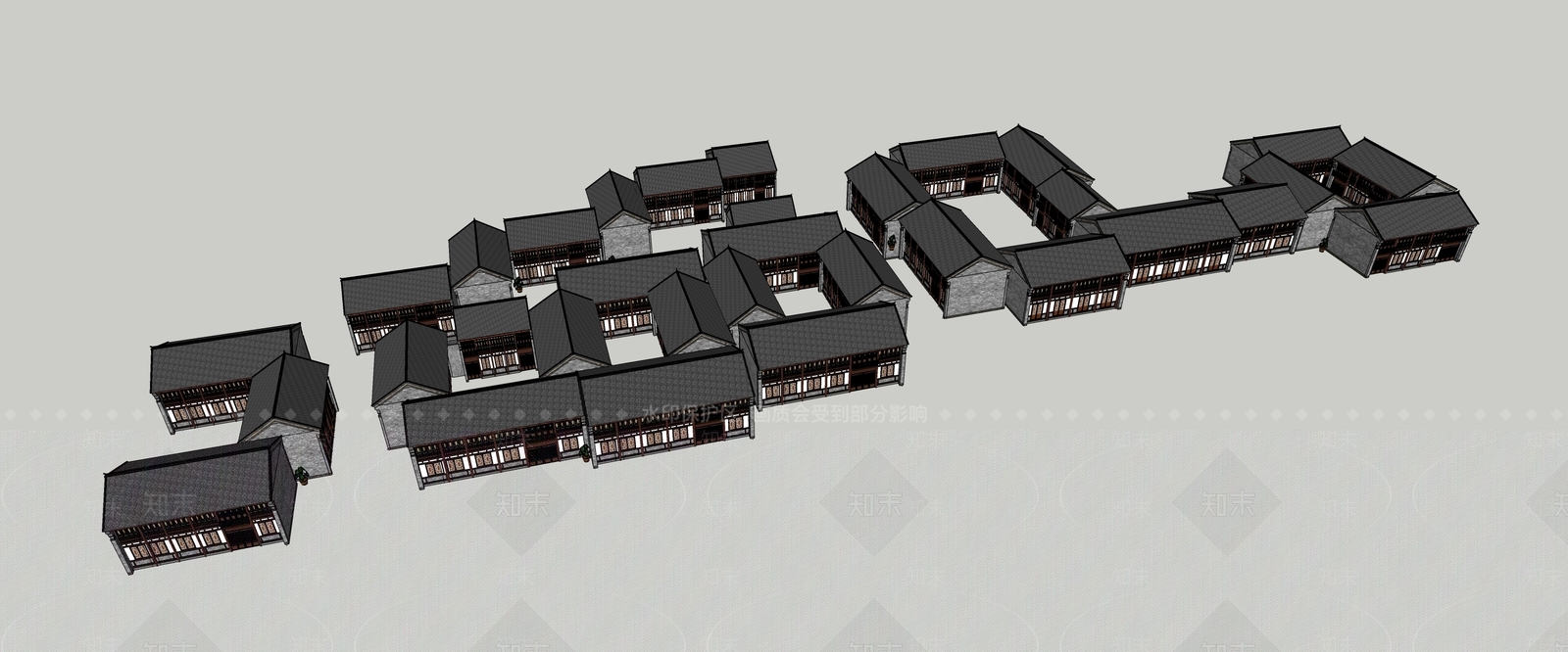 新中式中式商业街SU模型下载【ID:1191275039】