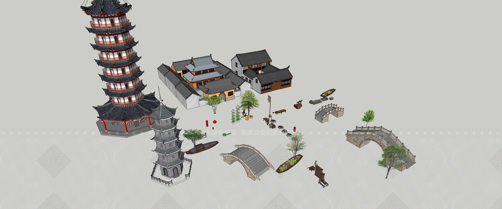 新中式其他景观小建筑SU模型下载【ID:1191276599】