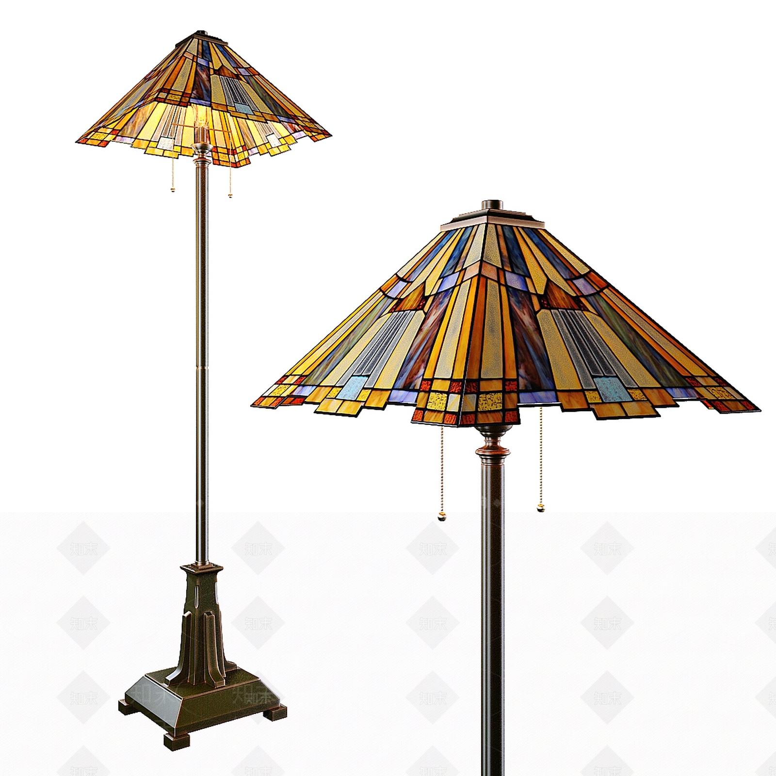 中古美式落地灯3D模型下载【ID:1191278342】