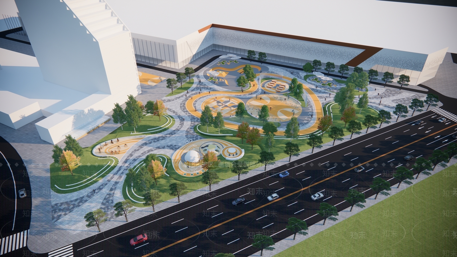 现代简约广场景观SU模型下载【ID:1191980381】