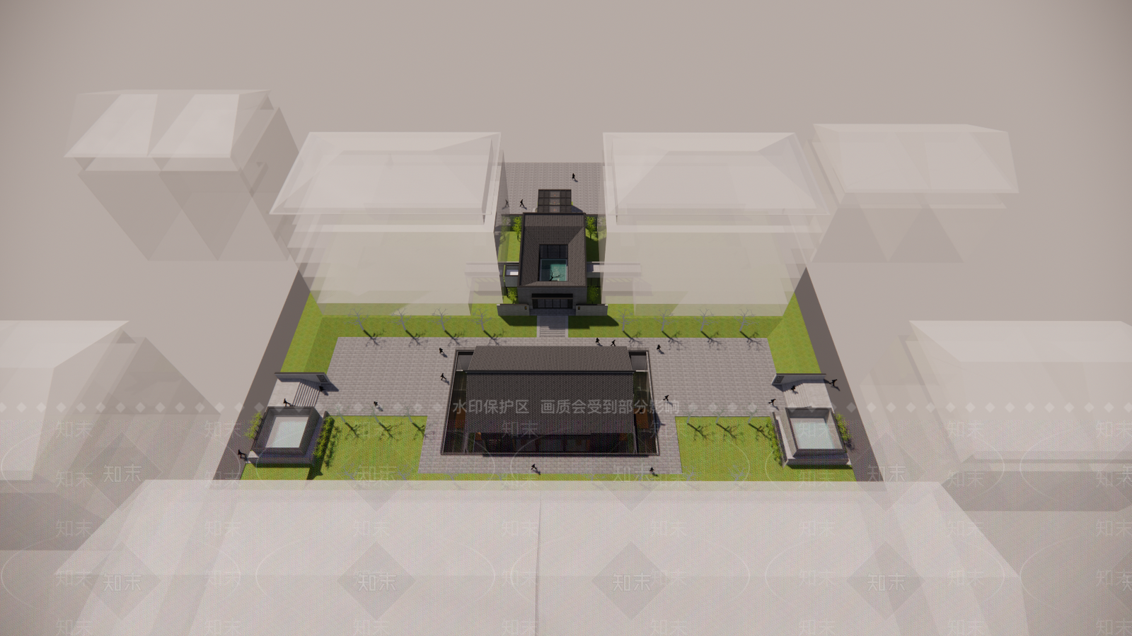 现代新中式小区建筑SU模型下载【ID:1191290301】
