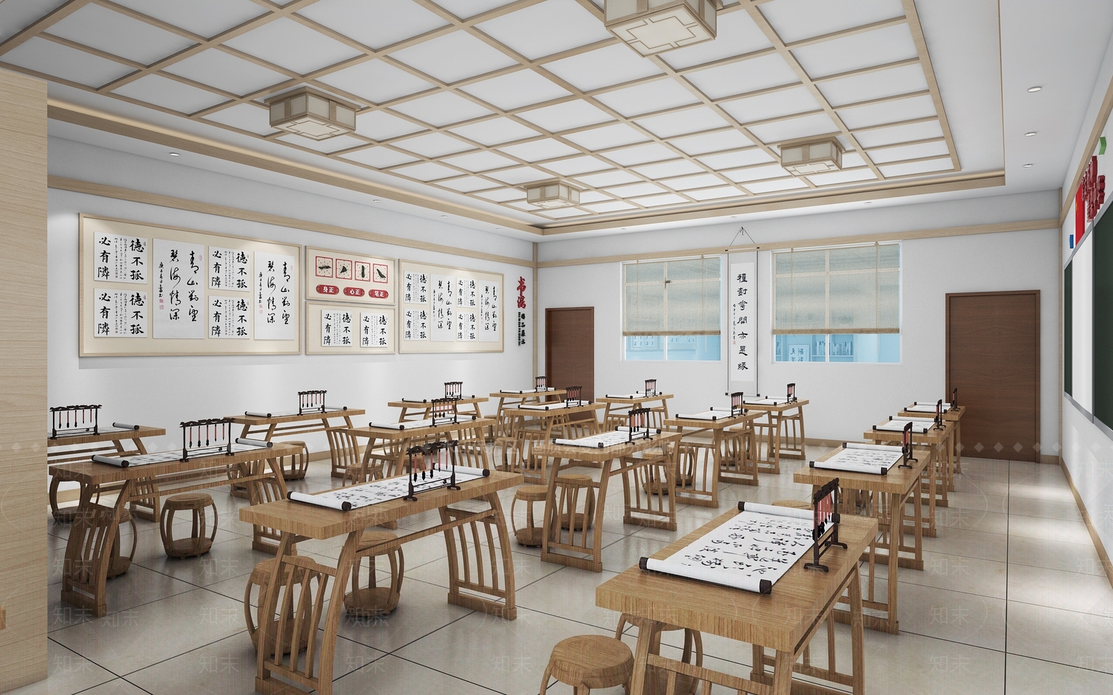 现代新中式教室3D模型下载【ID:1191296290】