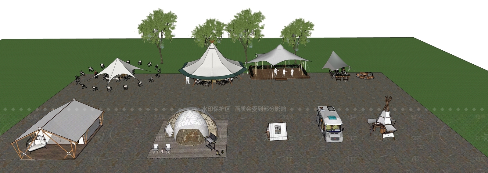 现代新中式遮阳伞SU模型下载【ID:1191296651】