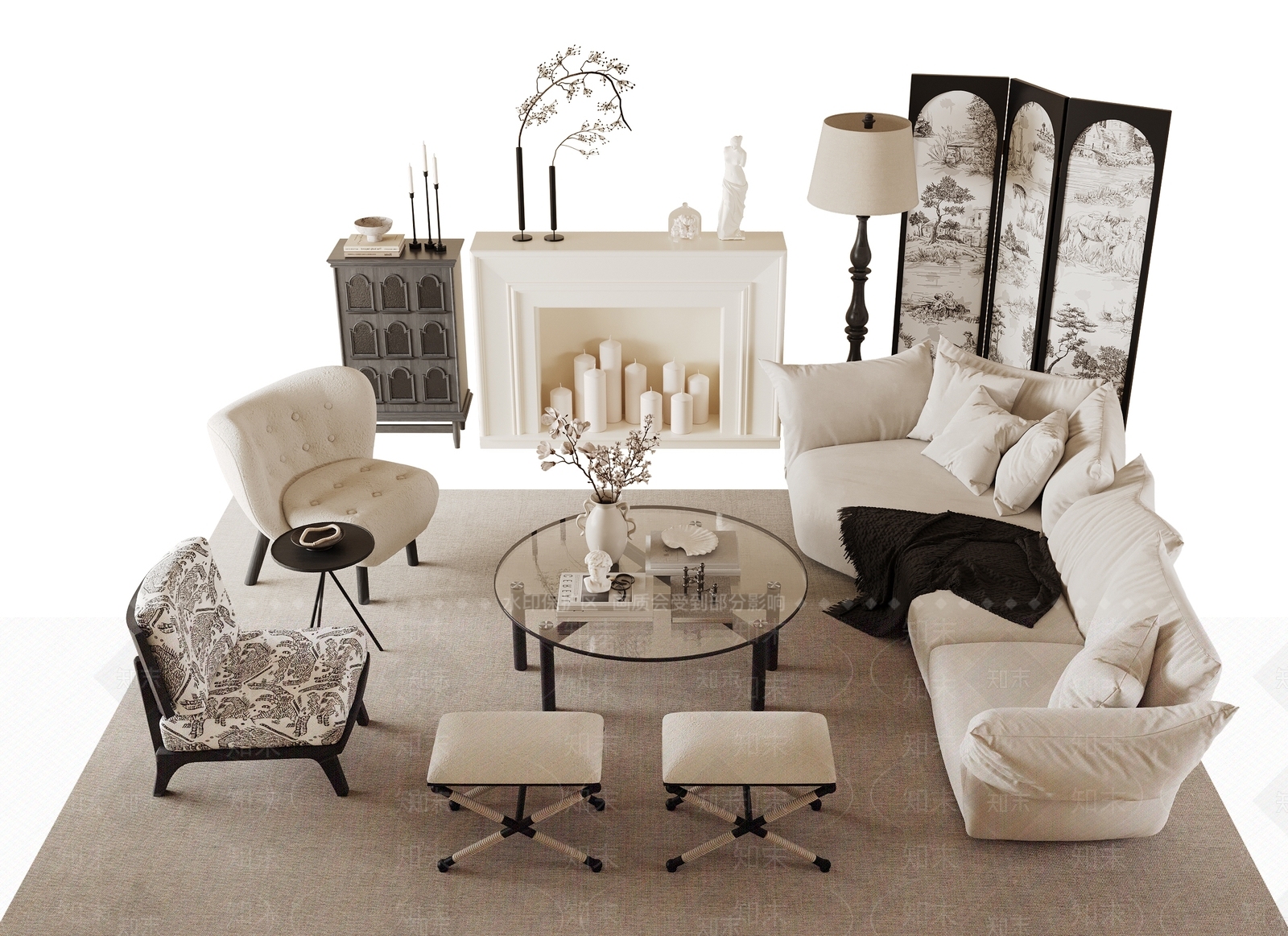 法式中古沙发组合SU模型下载【ID:1191296322】