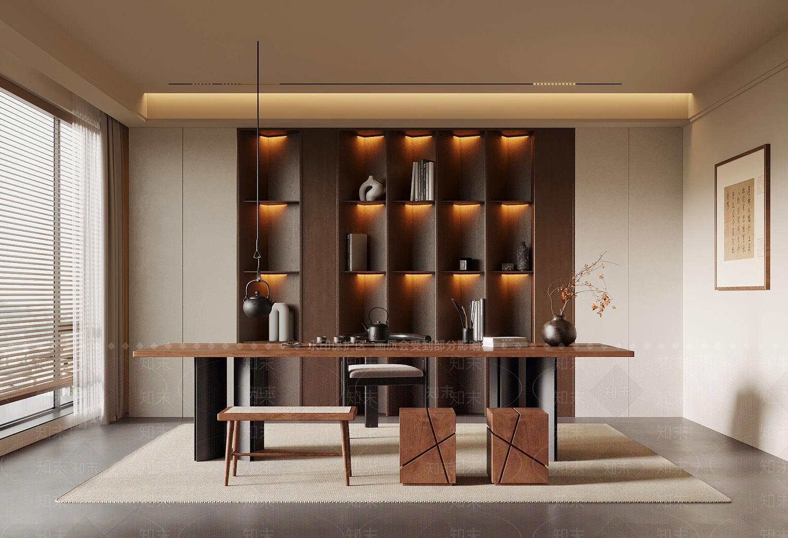 中古新中式书房3D模型下载【ID:1191301752】