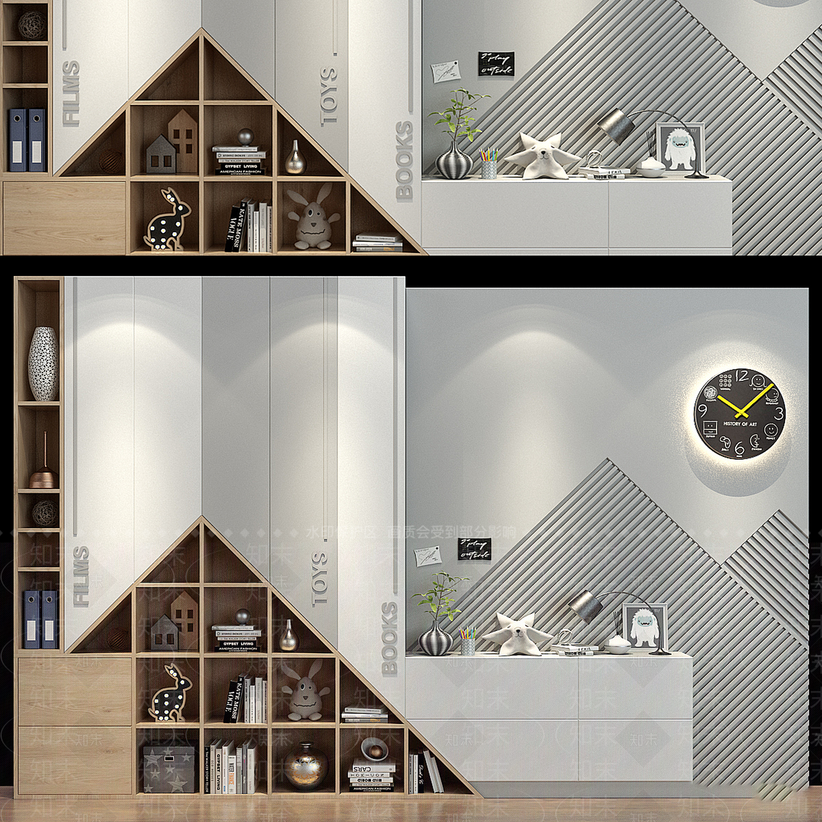 现代奶油书柜3D模型下载【ID:1191301703】