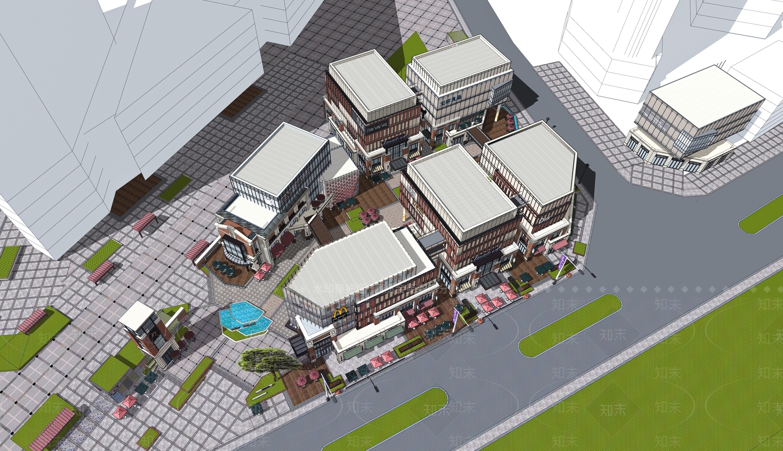 轻奢简欧商业街SU模型下载【ID:1191302294】