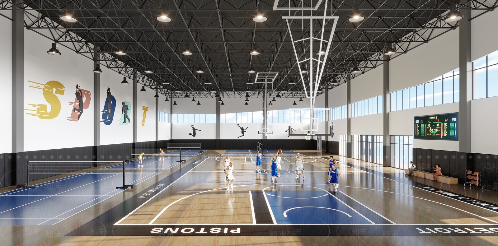 现代篮球场3D模型下载【ID:1191306186】