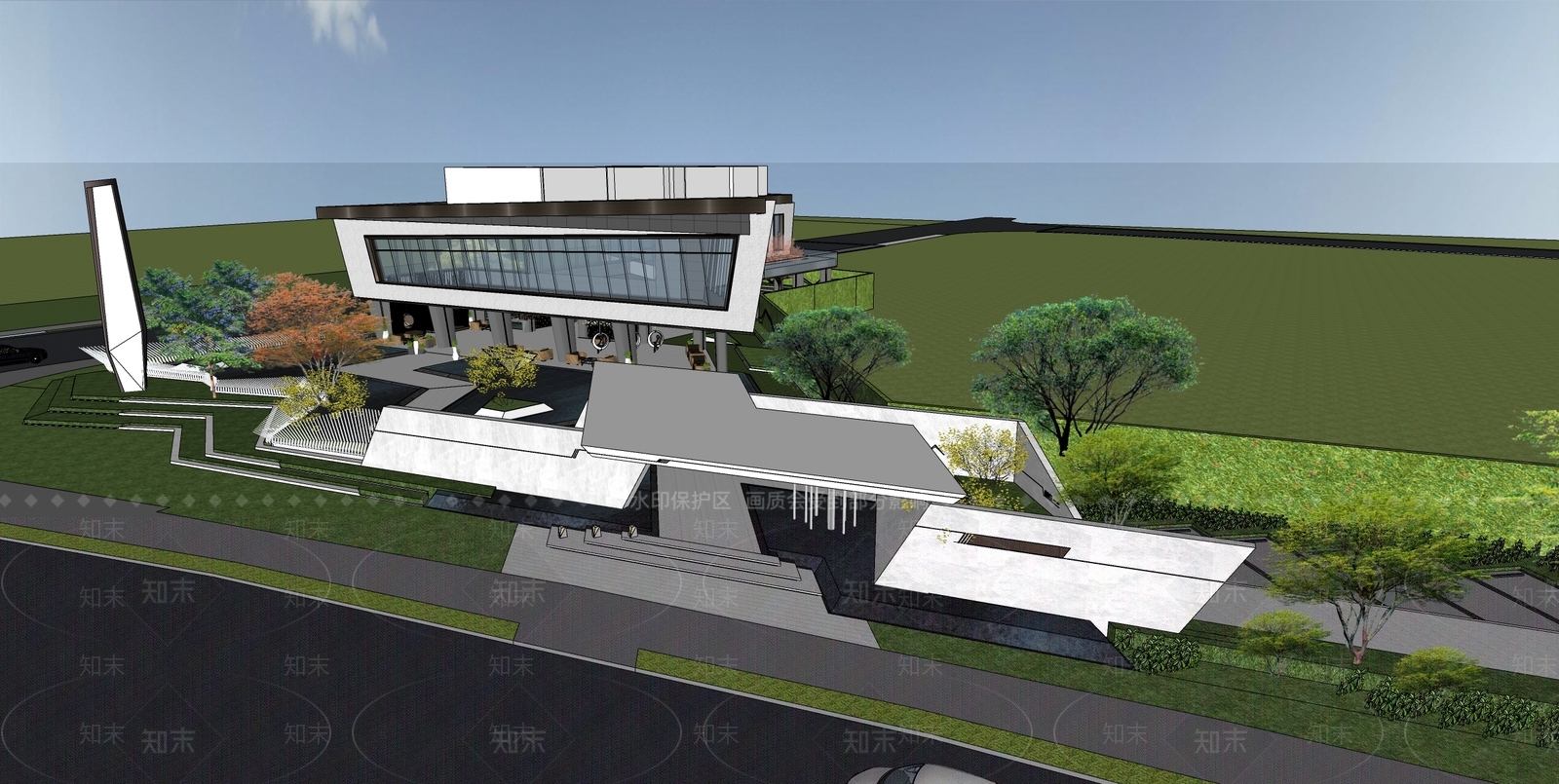 现代庭院小品SU模型下载【ID:1191306335】