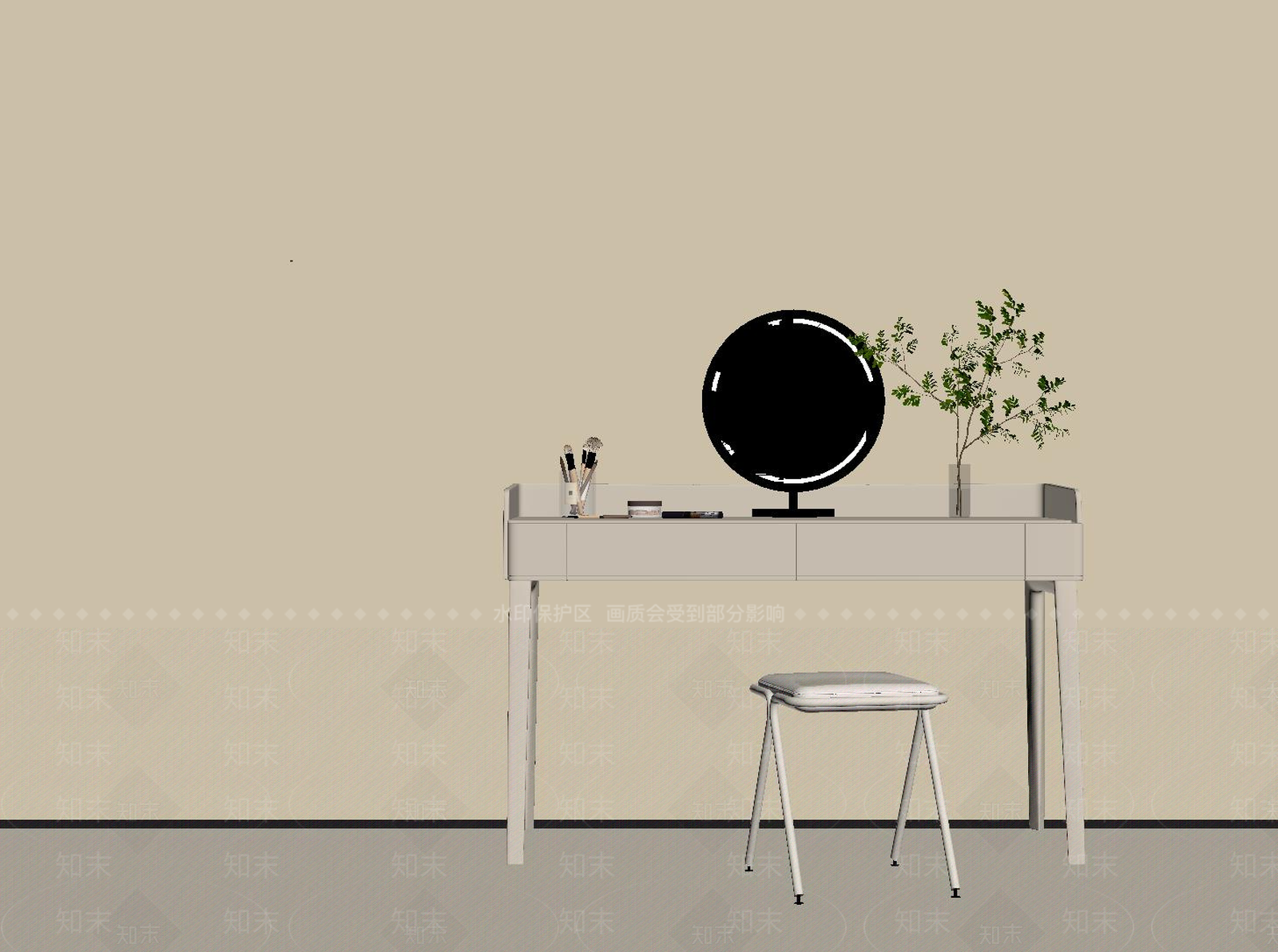 现代奶油梳妆台SU模型下载【ID:1191310207】