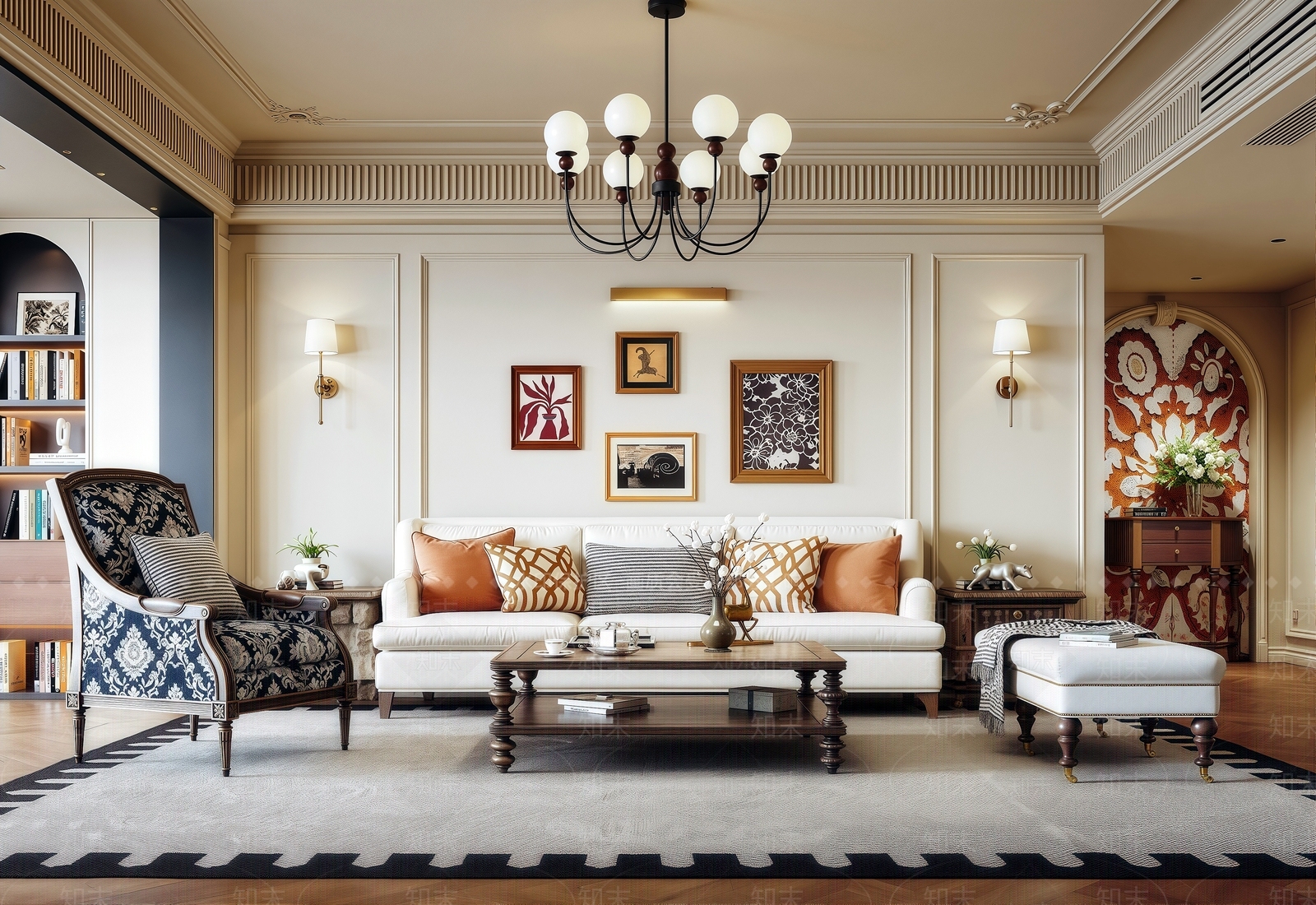 法式美式家居客厅3D模型下载【ID:1191311256】