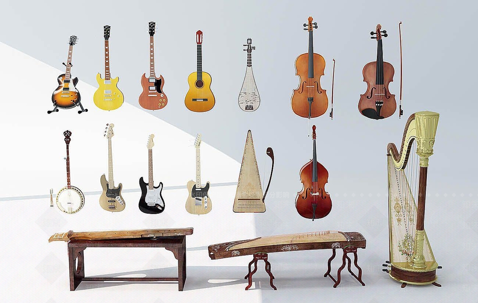 现代乐器组合3D模型下载【ID:1191320101】