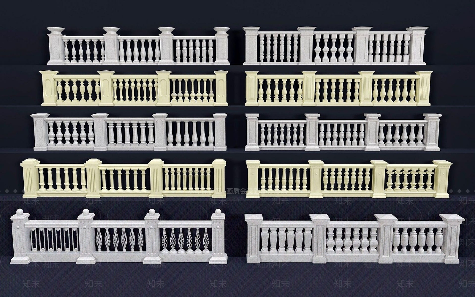 现代石材栏杆3D模型下载【ID:1191324011】