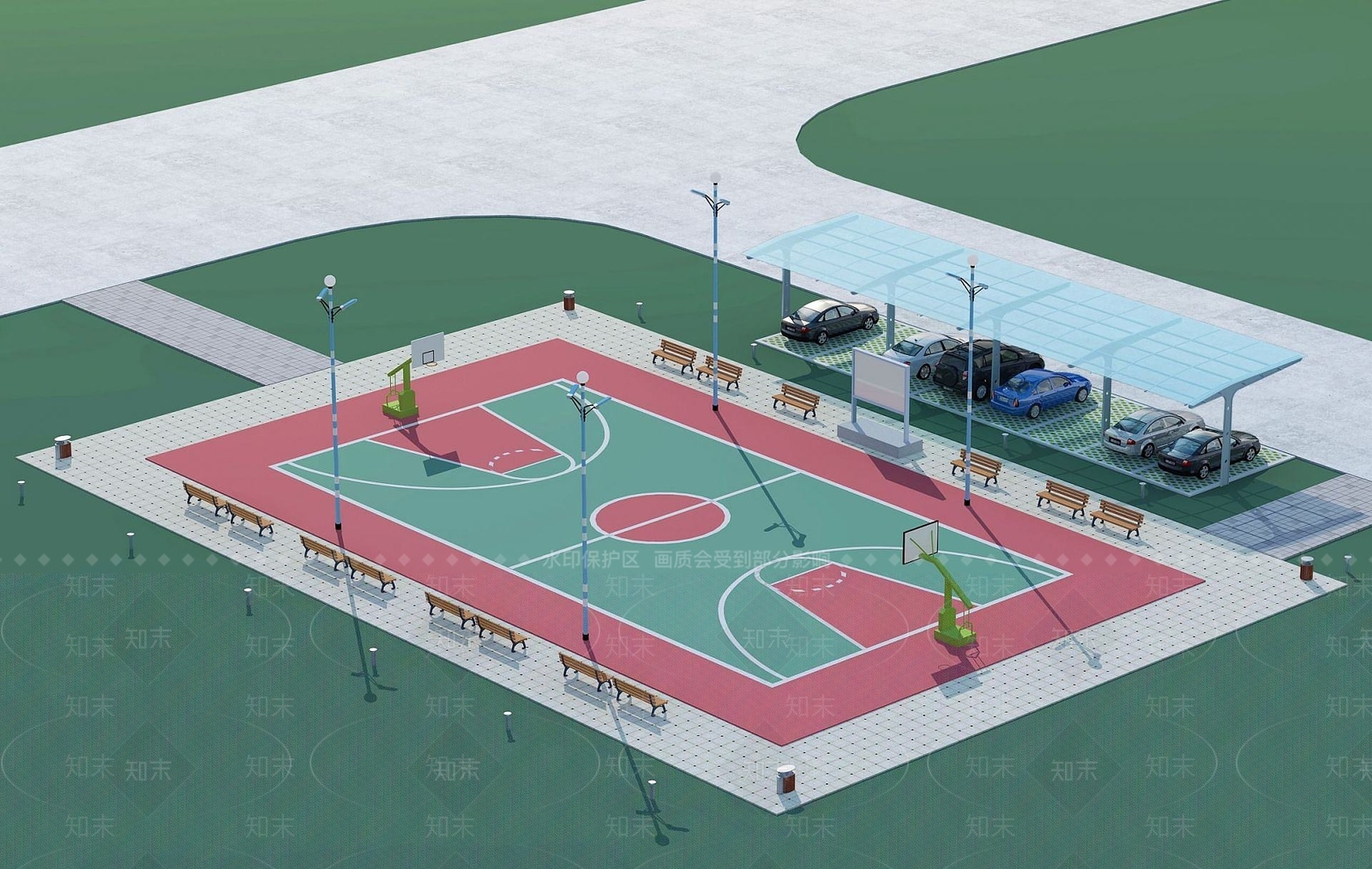 现代篮球场3D模型下载【ID:1191324302】