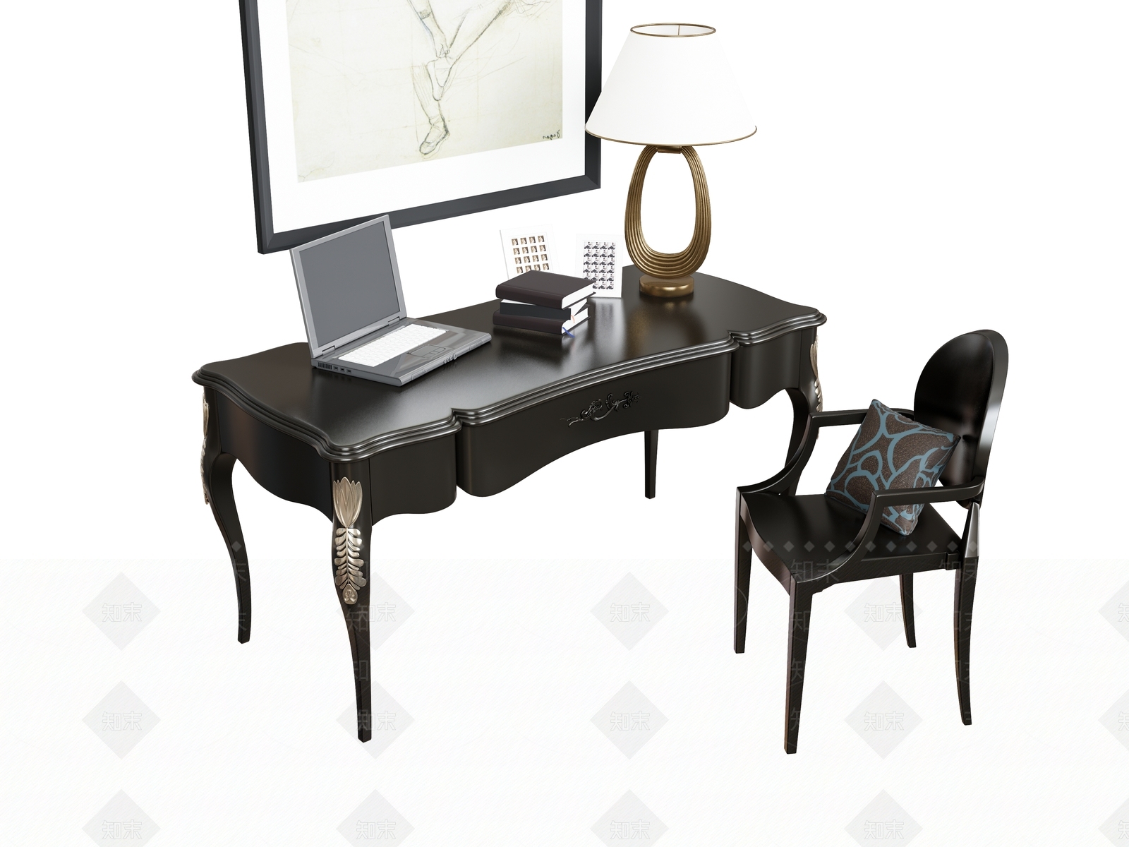欧式意式书桌SU模型下载【ID:1191324735】