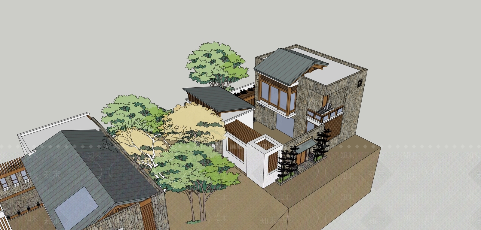 现代新中式乡村民房SU模型下载【ID:1191326379】