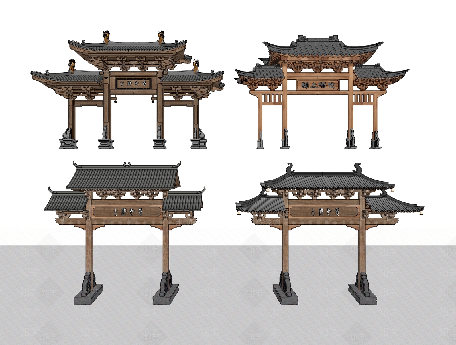 现代新中式牌坊牌楼SU模型下载【ID:1191326811】