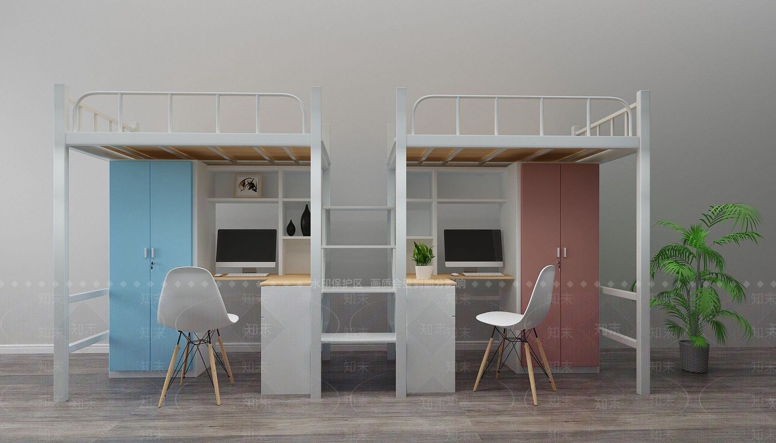 现代学校学生宿舍上下铺3D模型下载【ID:1191327005】