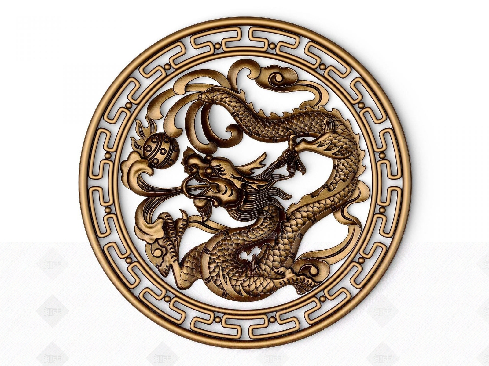 中式龙浮雕雕塑3D模型下载【ID:1191330638】