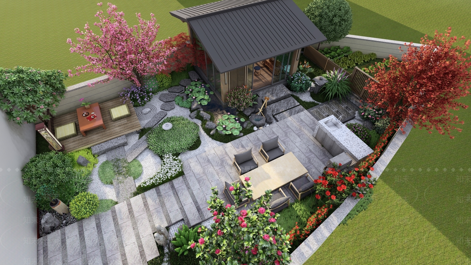 日式中式屋顶花园SU模型下载【ID:1191331342】