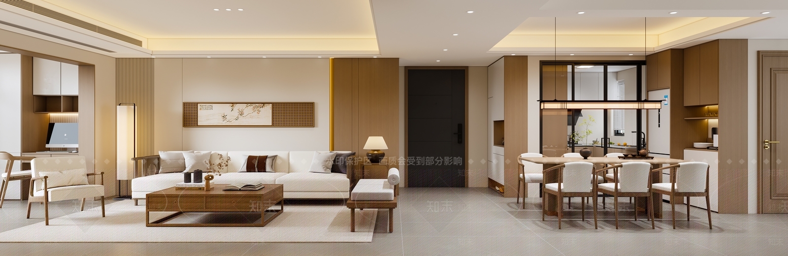 新中式家居客厅SU模型下载【ID:1222130954】