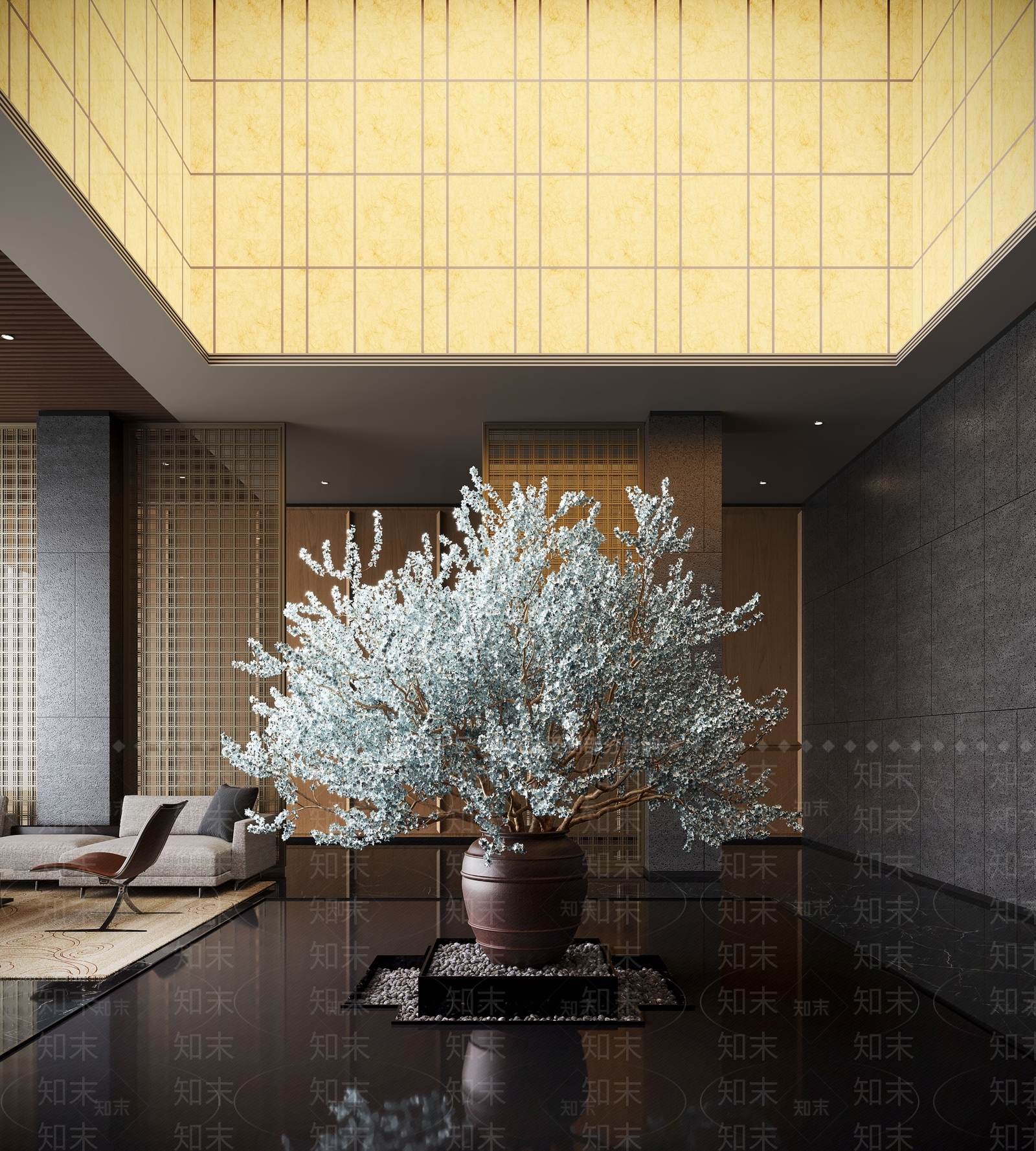 现代酒店大堂SU模型下载【ID:1191337244】