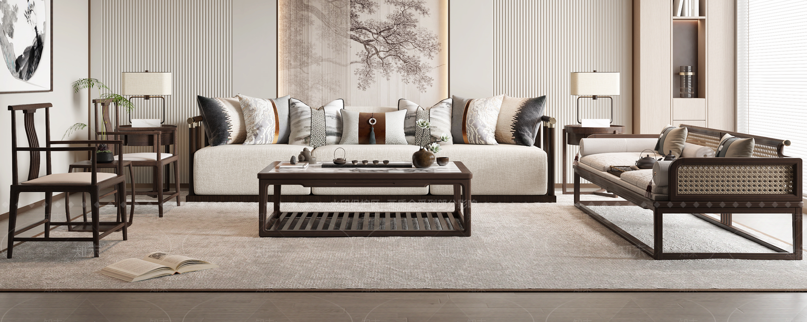 新中式沙发组合3D模型下载【ID:1191340442】