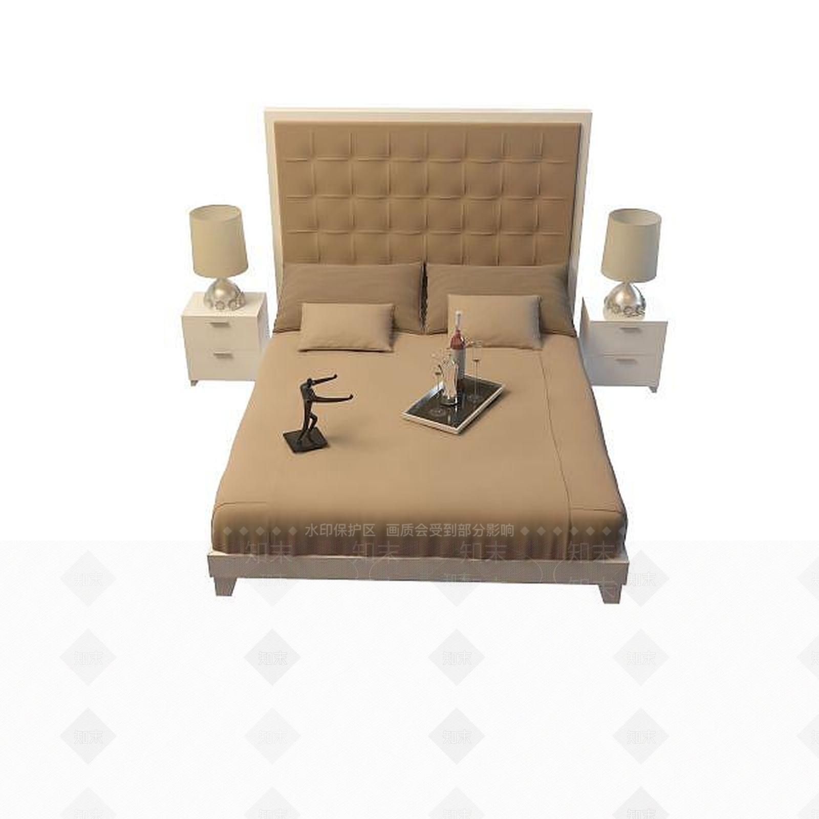 现代双人床3D模型下载【ID:1199509893】