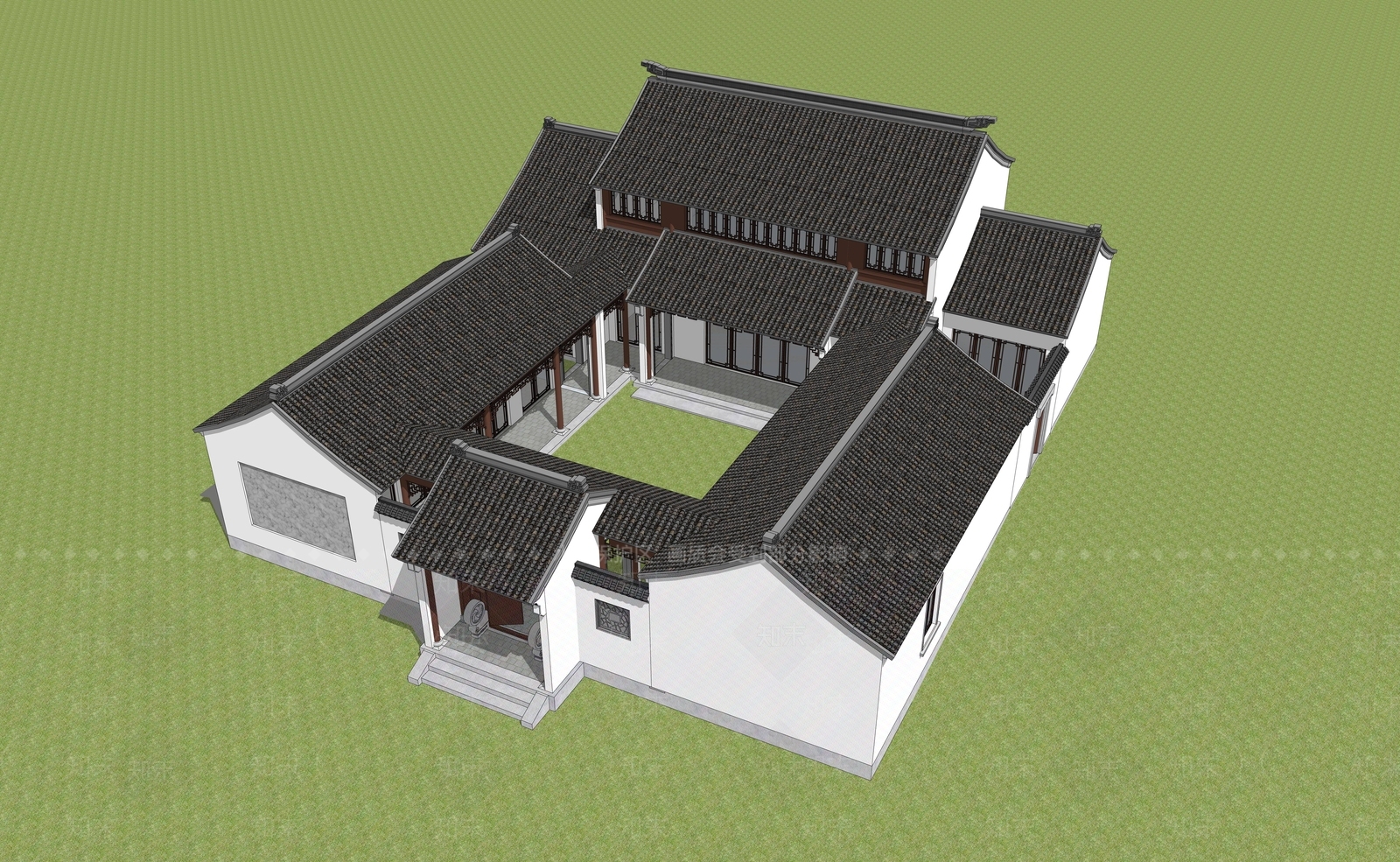 中式新中式别墅SU模型下载【ID:1191348655】